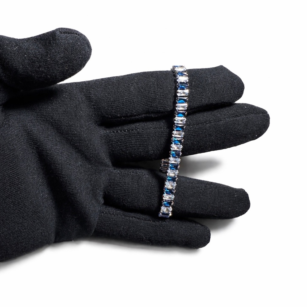 Swarovski Blue Crystal Moisonatte Tennis Bracelet in Silver Tone